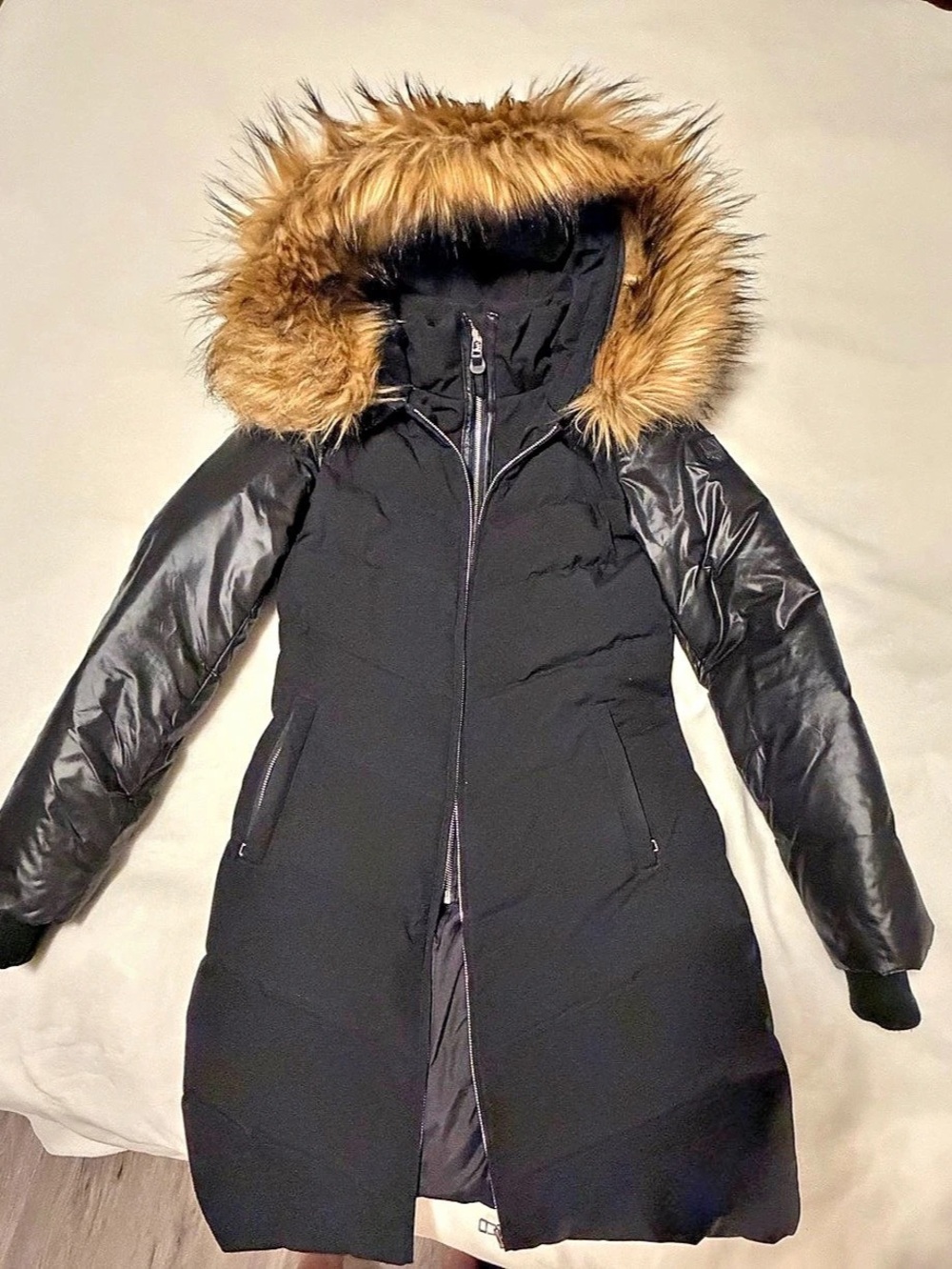 Atelier Noir Black Fur-Trim Puffer Coat